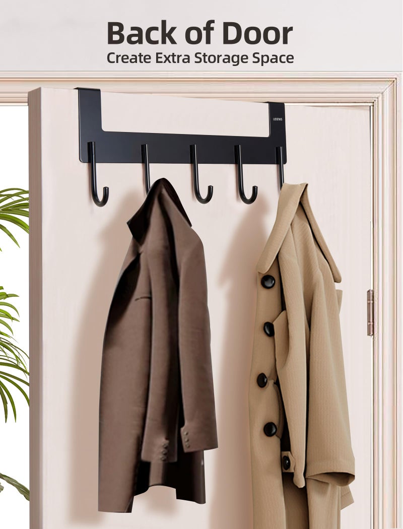 UDENIS Over The Door Towel Rack,Over The Door Hooks,Heavy Duty Aluminum Over The Door Hanger for Hanging Coat, Bag, Robe,Clothes,Towels,Hat - 5 Hooks, Brush Finish (Matte Black 1Pcs) - Image 5